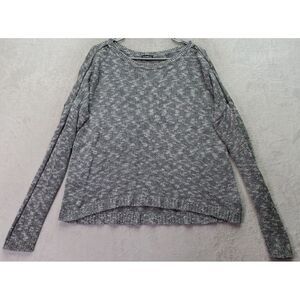 Express Wool Sweater Women's Medium Gray Knit Long Sleeve Shoulder Zip‎ Pullover